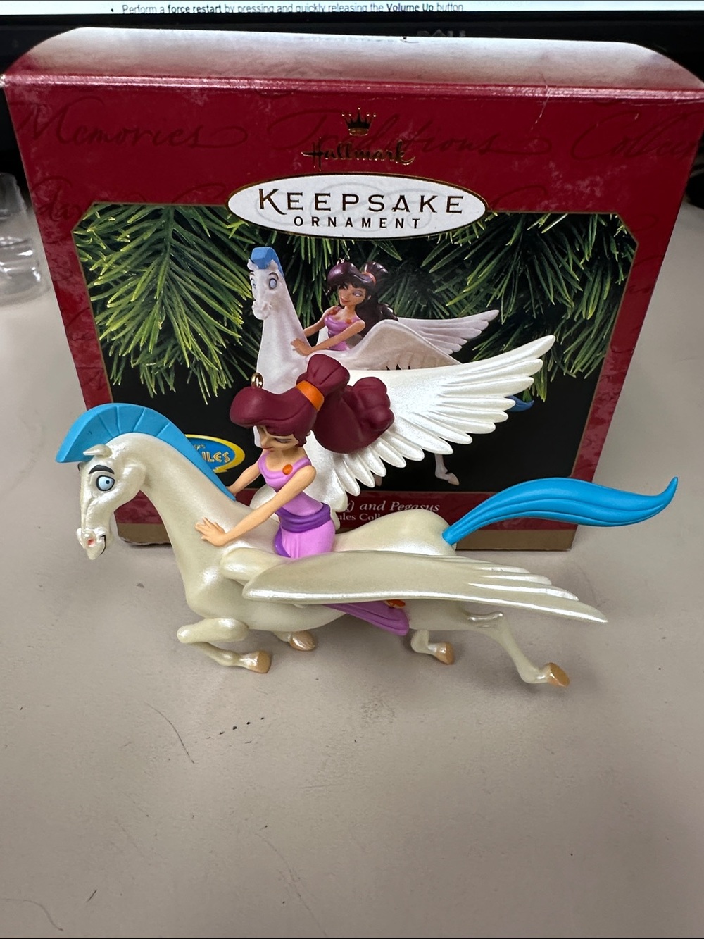 Hallmark White Pegasus Ornament with Blue Mane & Tail and Purple Rider